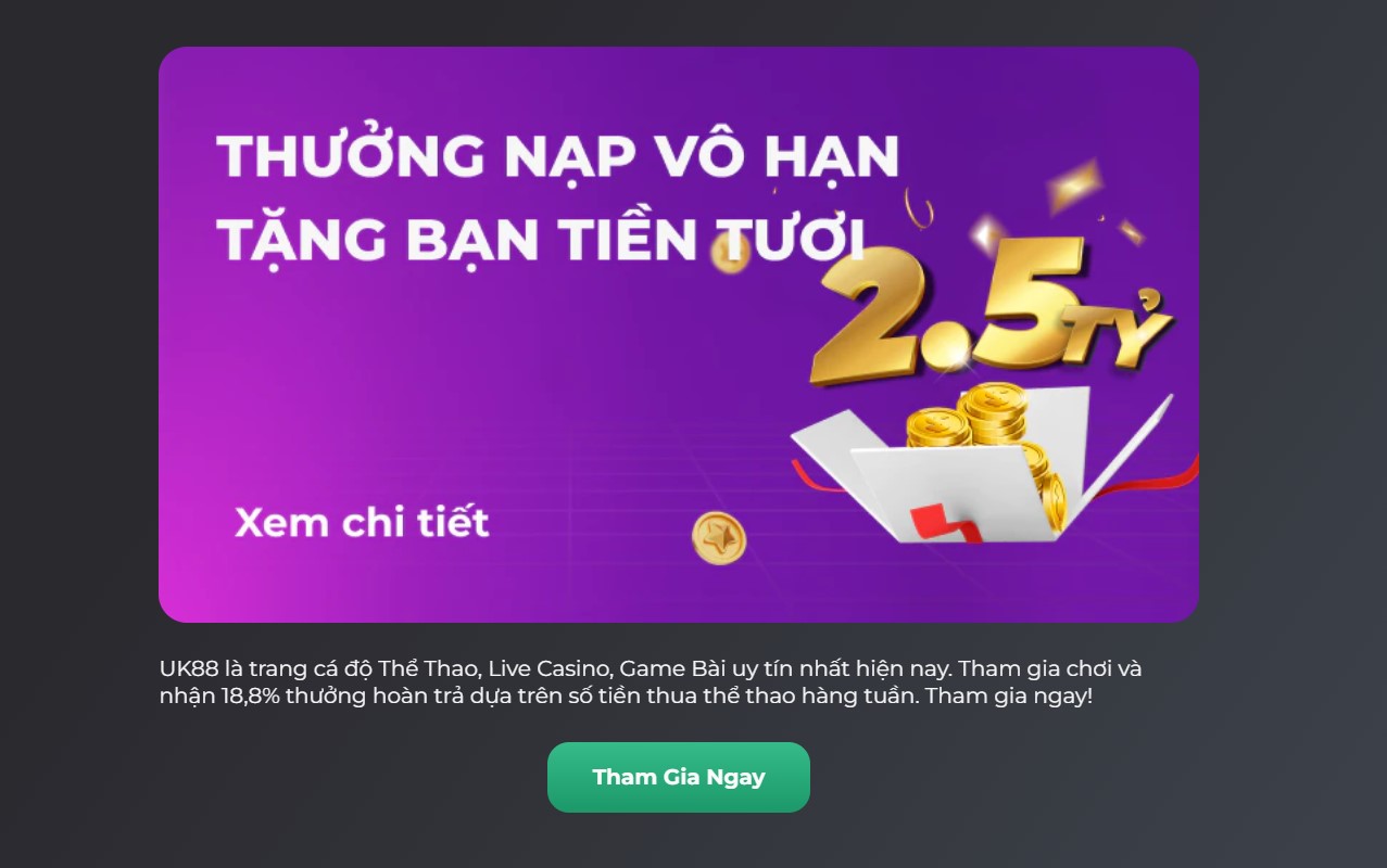 Nhiều ưu đãi hấp dẫn trên UK88