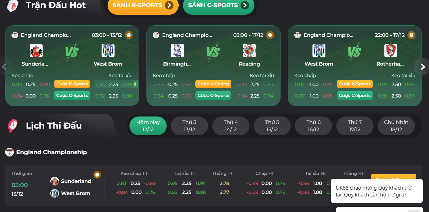 EFL championship có sưc ảnh hưởng khủng tại nhà cái UK88