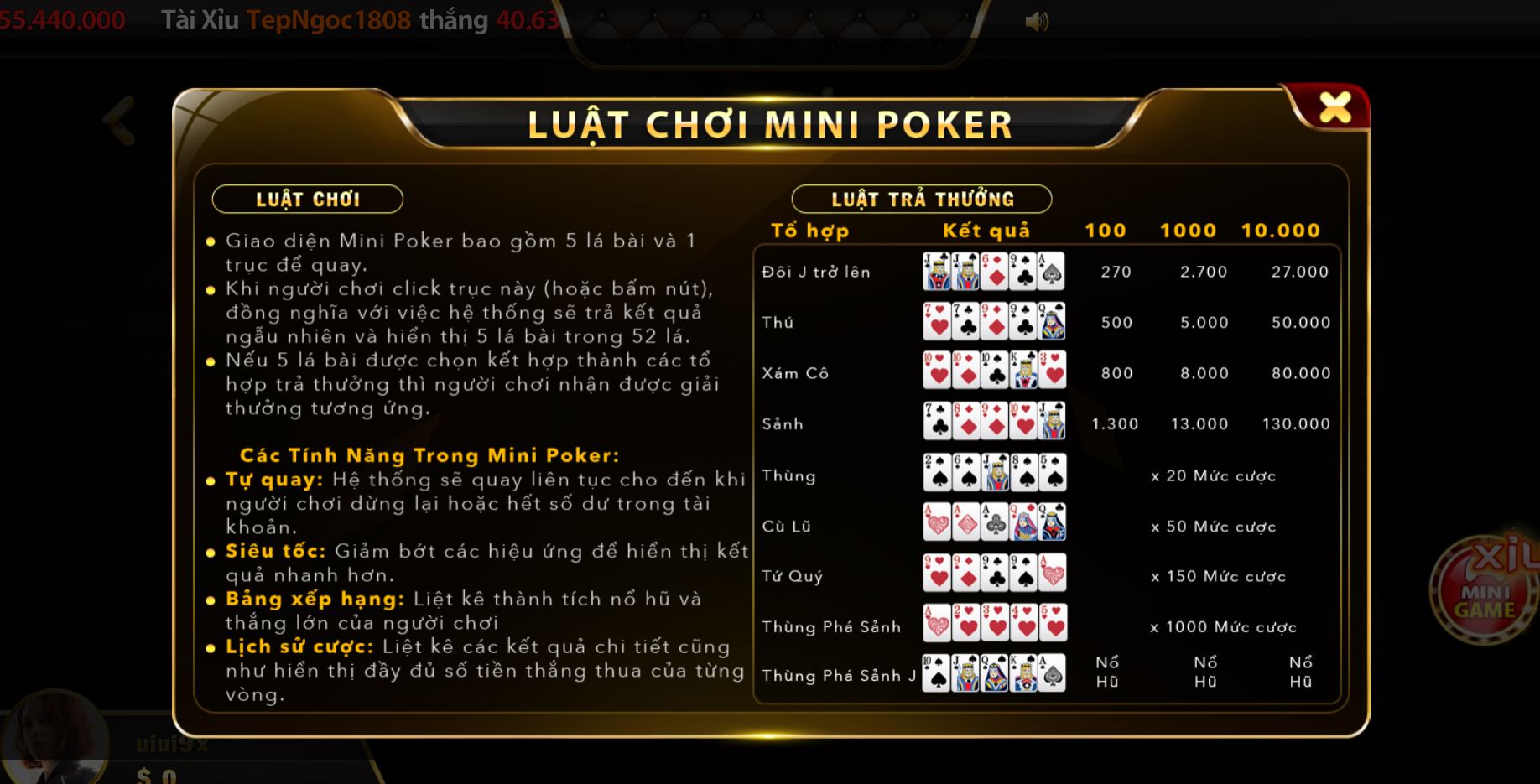 Luật chơi mini poker tại UK88 vip