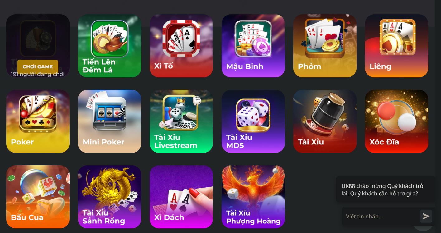 Hệ thống game bài siêu khủng tại nhà cái UK88