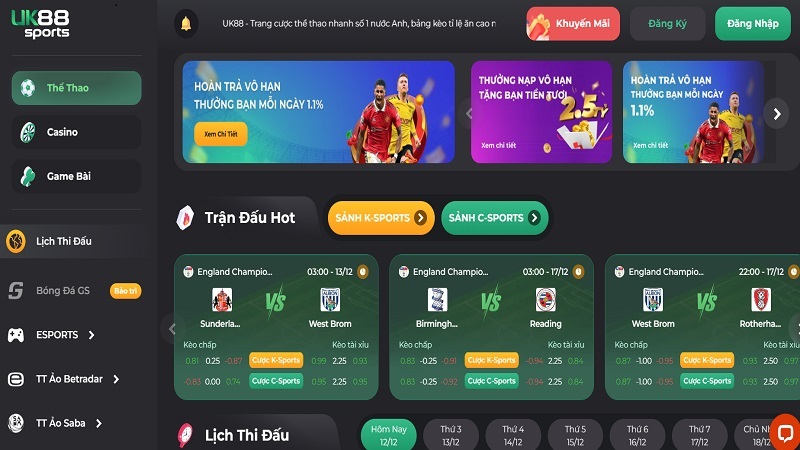 Giao diện đẹp mắt tại nhà cái UK88