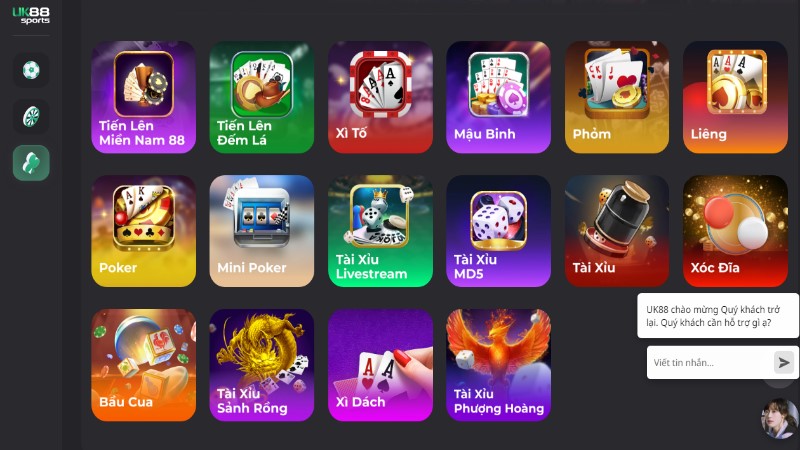 Hệ thống game bài UK88 cực khủng