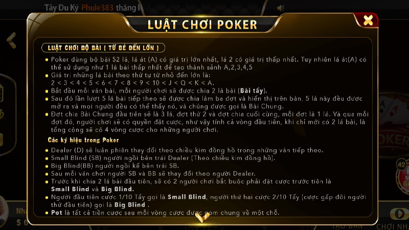 Nắm vững luật chơi game bài Poker đổi thưởng tại UK88bet