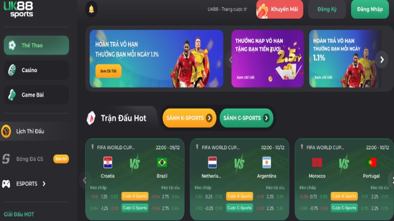 Nhà cái UK88 với màn hình giao diện cực bắt mắt