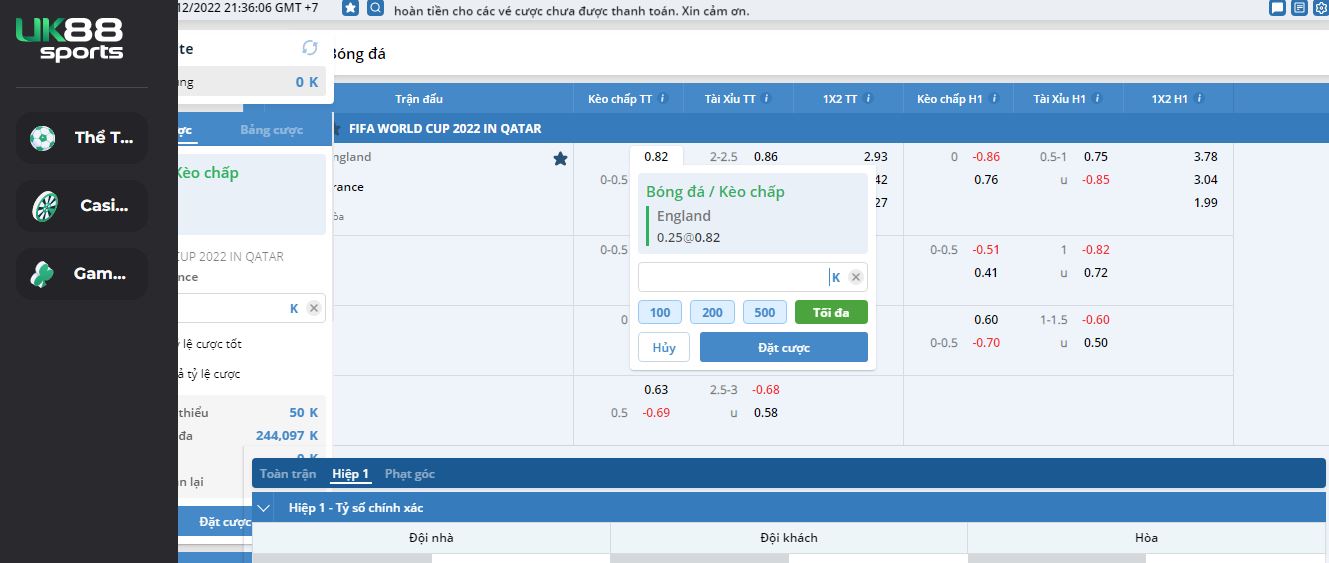 Đặt cược kèo chấp tại UK88bet