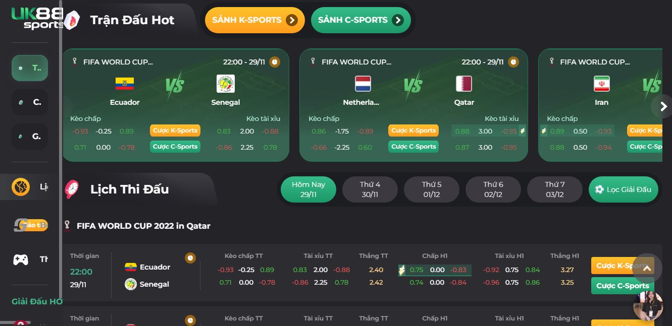 UK88bet cung cấp nhiều kèo cược hấp dẫn