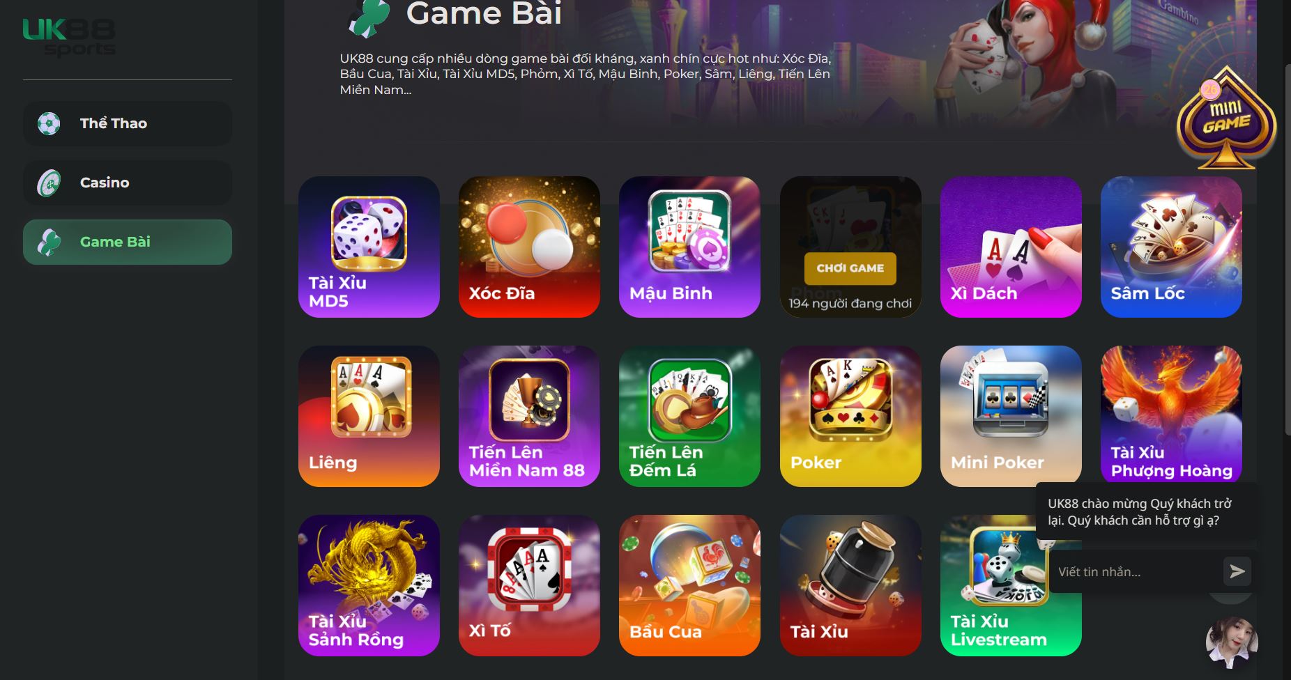Tổng hợp game bài thú vị nhất tại UK88