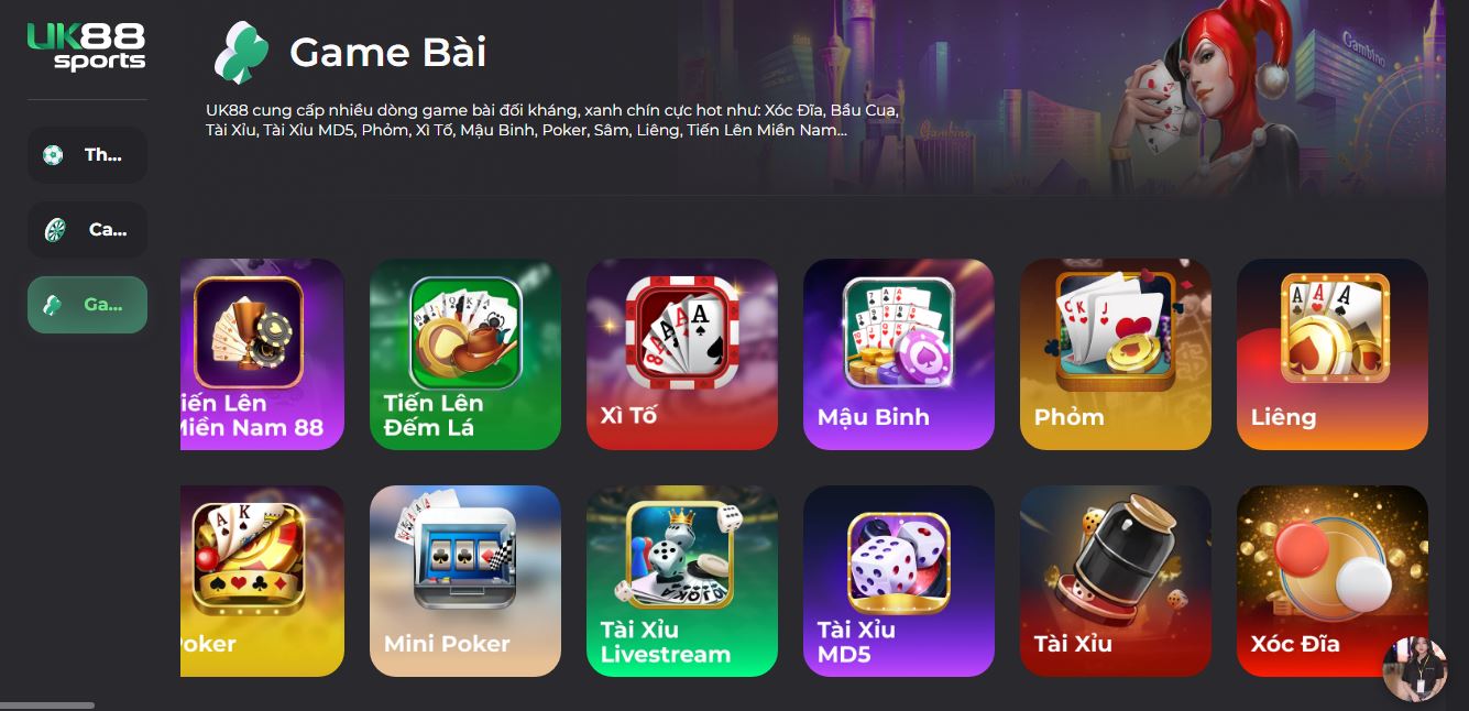 Sảnh game bài hấp dẫn chỉ có tại UK88 vip