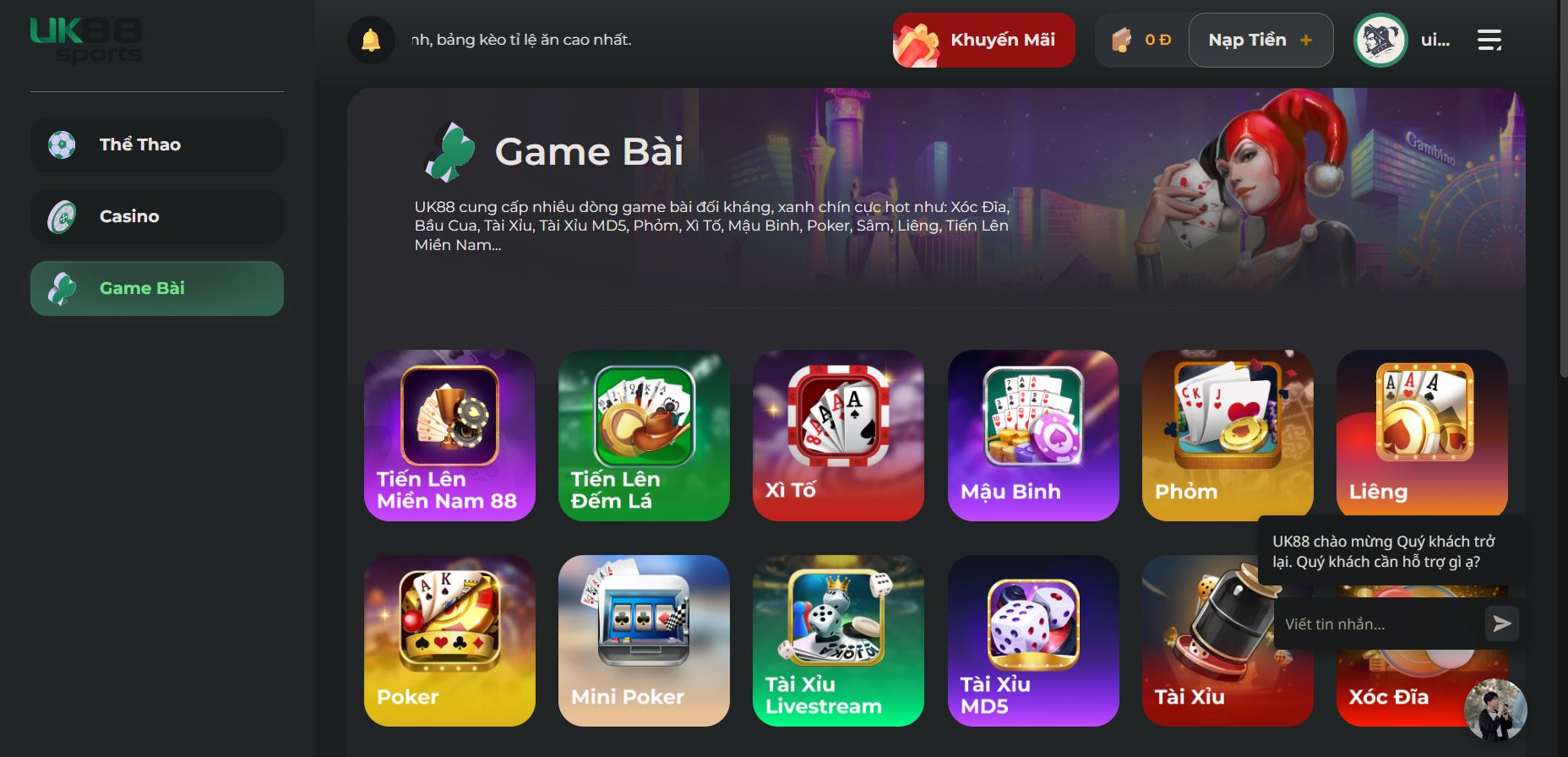 Thiên đường game bài đỉnh cao tại UK88