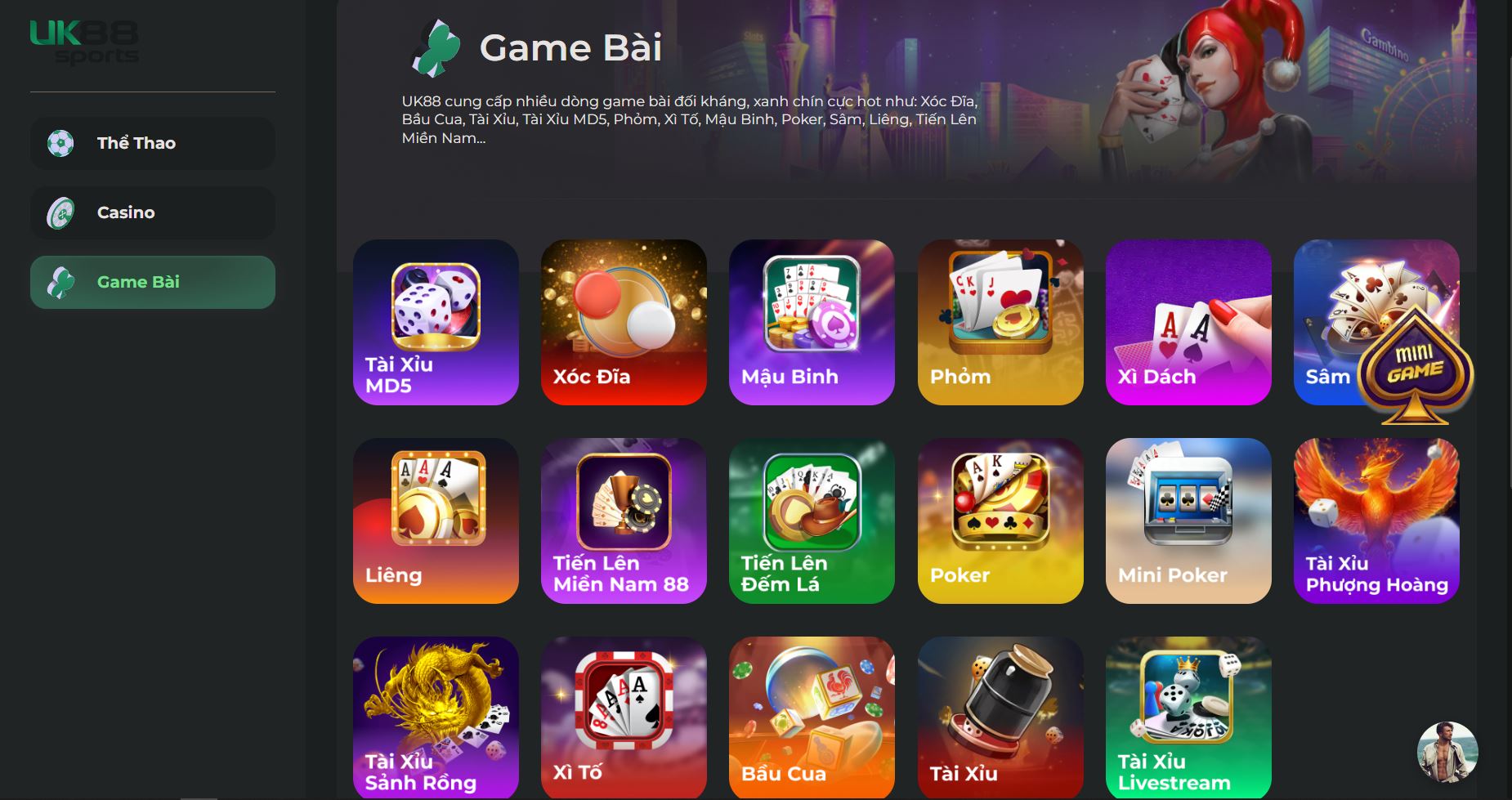 Kho game bài cực hot tại UK88