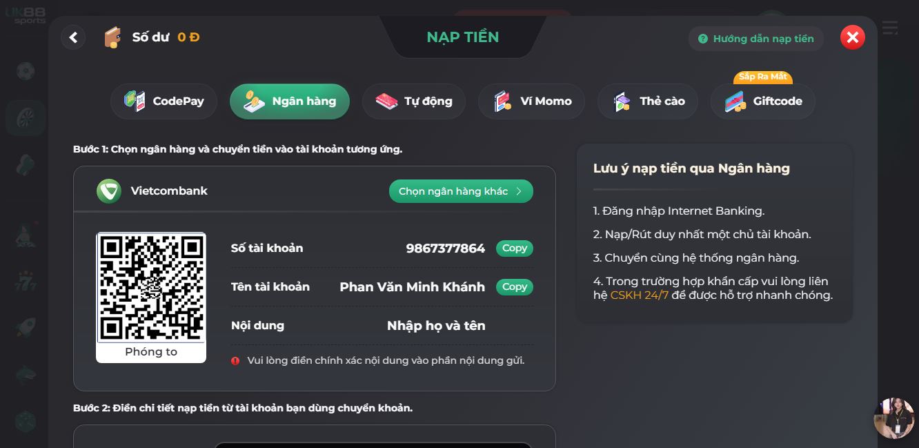 Nạp rút nhanh chóng và uy tín trên UK88