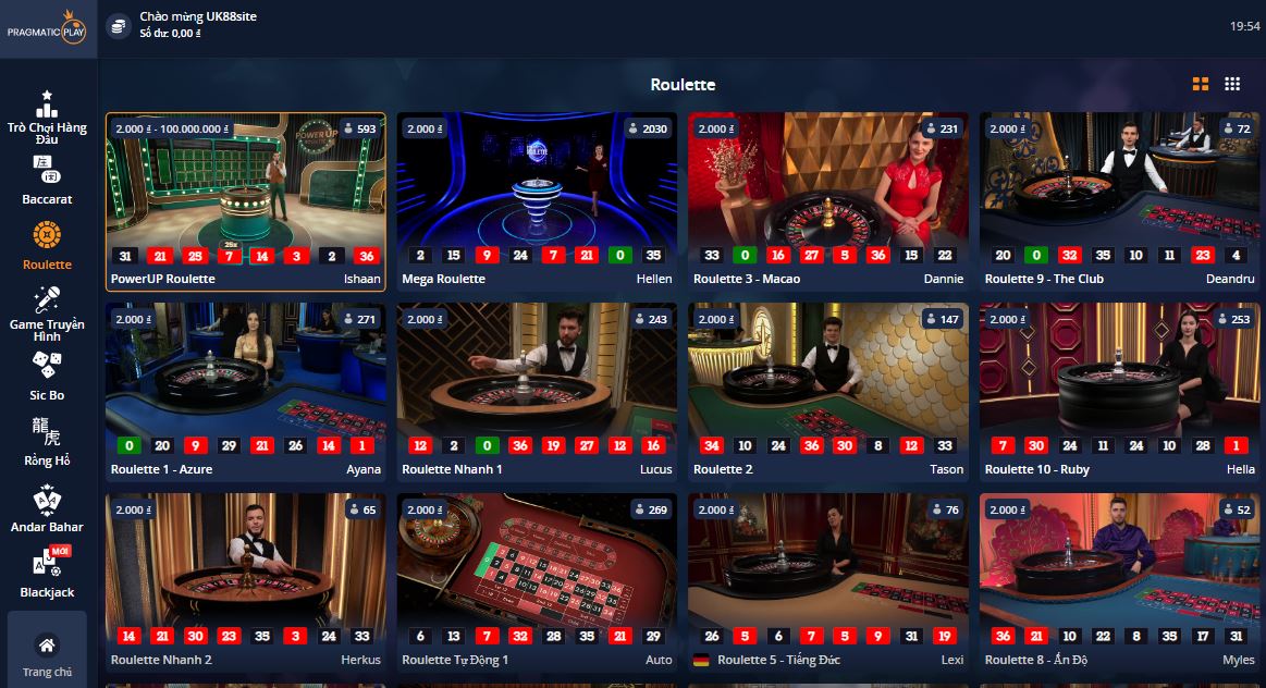 Sảnh cược Roulette tại nhà cái UK88 vip
