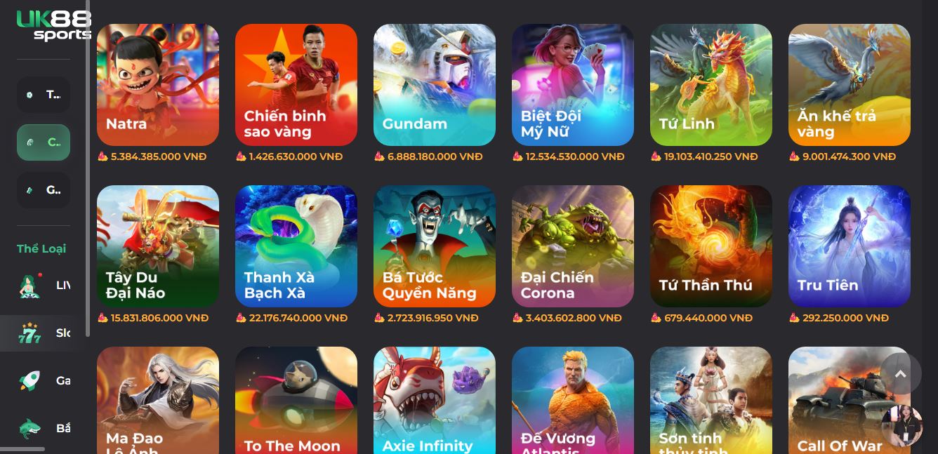 Kho game nổ hũ đặc sắc của nhà cái UK88