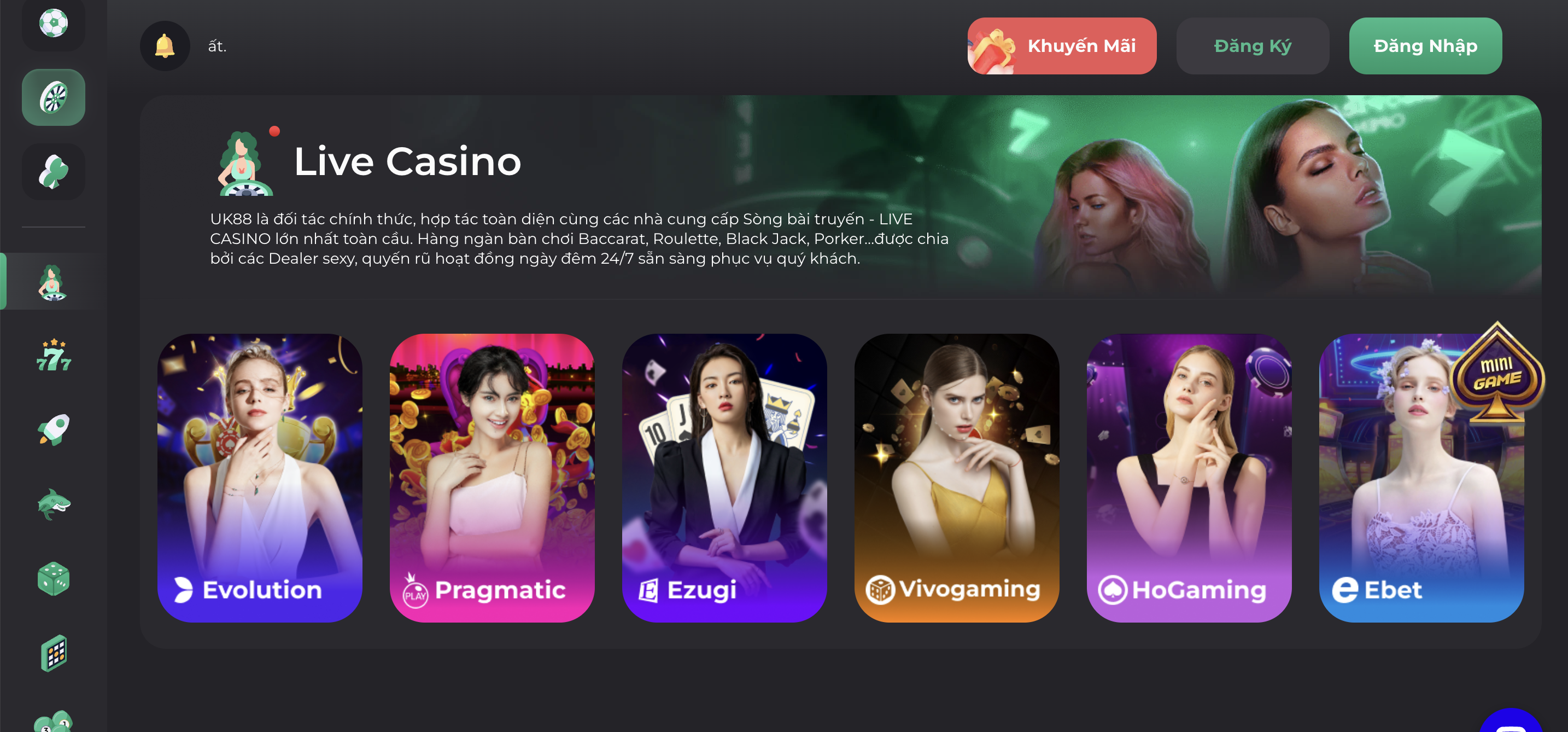 Live casino hoành tráng tại nhà cái UK88