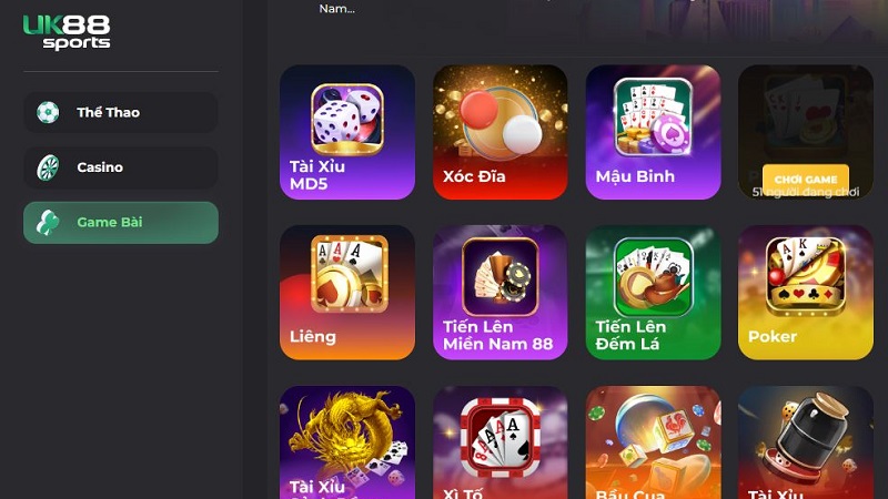 Tựa game bài Liêng tại nhà cái uy tín UK88