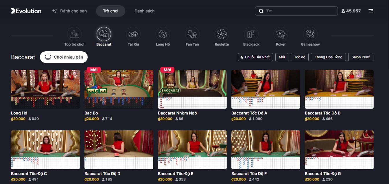 Sảnh baccarat tại sân chơi UK88bet